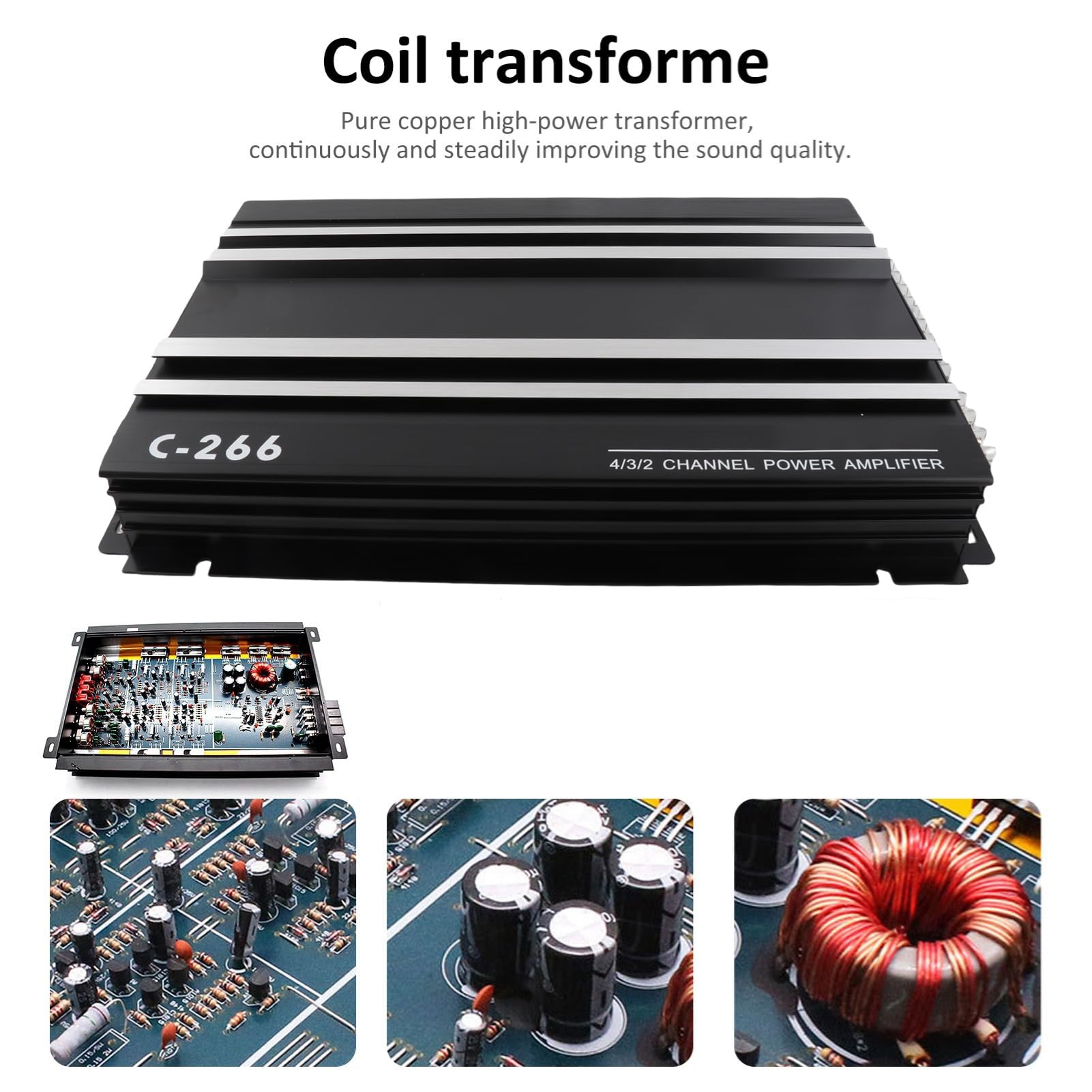 Amplificatore per auto, a 12V 4 canali ad alte prestazioni in lega di alluminio, amplificatore finale stereo per auto