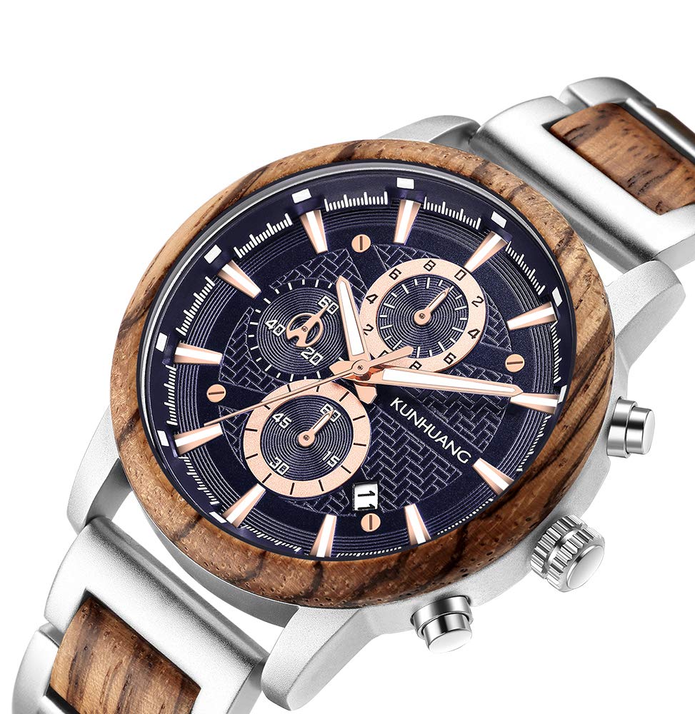 Orologio in Legno da Polso Uomo Calendario Cronografo Quarzo Naturale