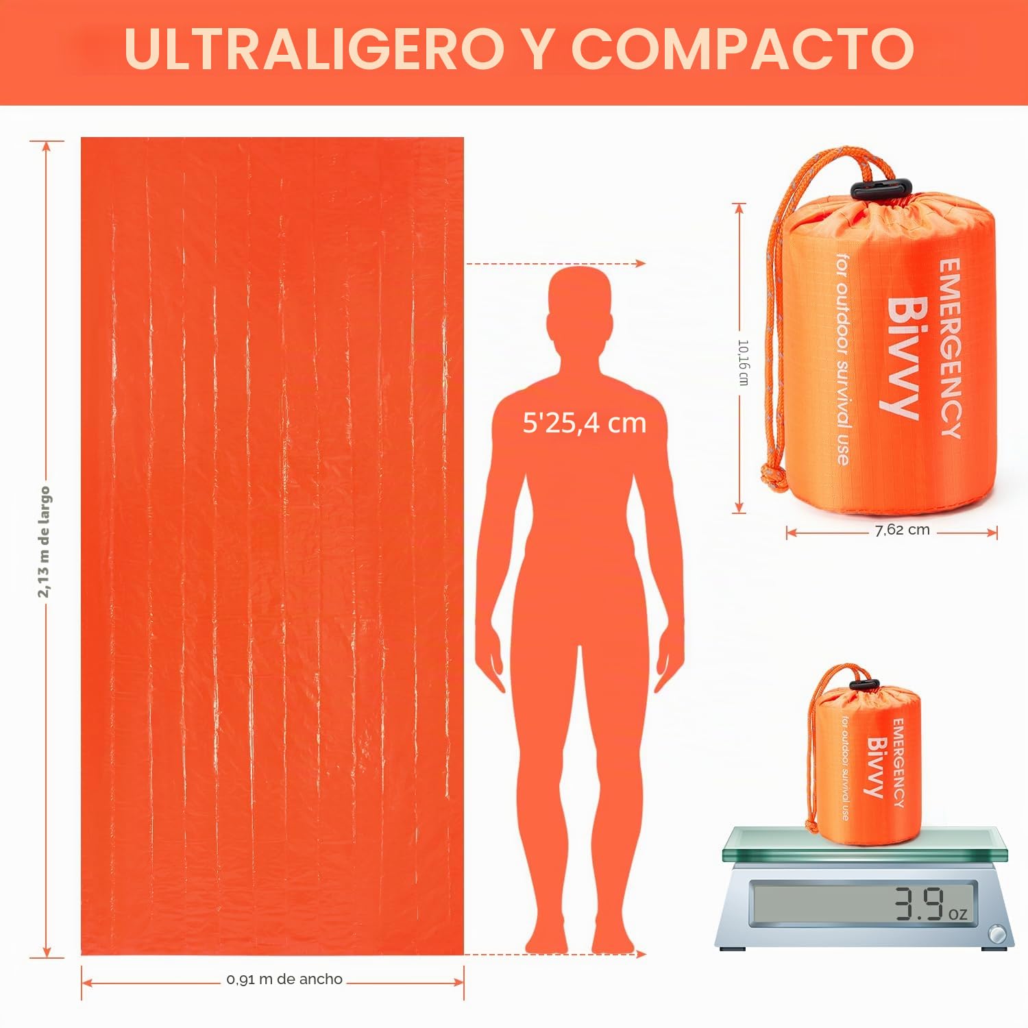Esky Saco de Dormir de Emergencia, Paquete de térmicas portátiles, Impermeables, Ligeras, Equipo de Supervivencia con brújula para Camping, Senderismo, Aventura al Aire Libre