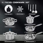 Meythway Pots and Pans Set Non Toxic, 16PCs Stainless Steel Cookware Set with Steamer, Kitchen Induction Cookware with Utensil Sets, Pot Protectors and Apron for Oven & Dishwasher Safe