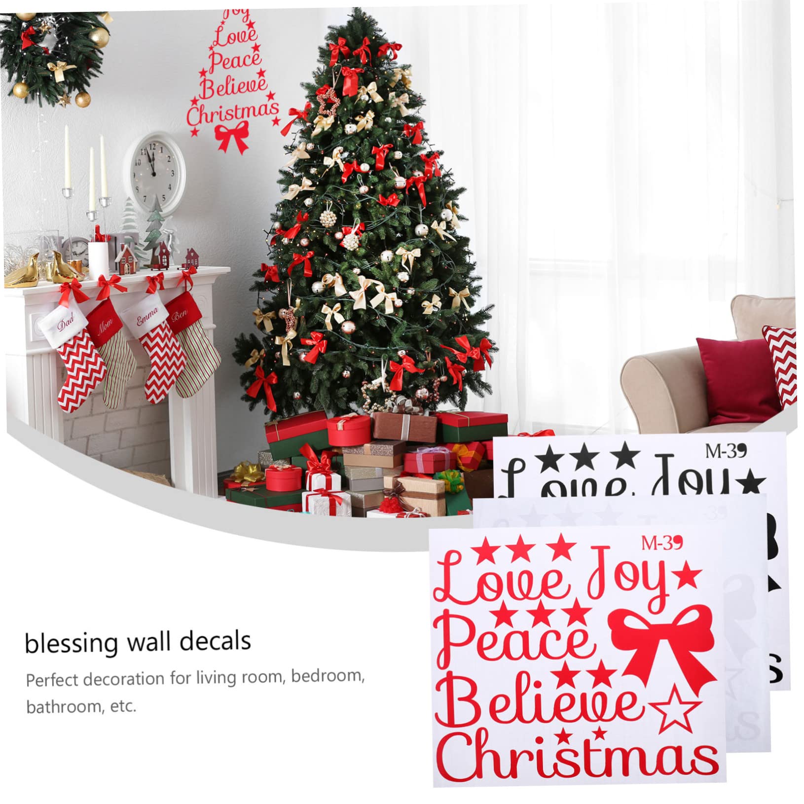Hemobllo 6pezzi Adesivi Creativi Per Albero Di Natale Stickers Murali Con Parole Di Benedizione Per Decorazioni Natalizie e Parete Impermeabili e Rimovibili Adatti Per Casa e Ufficio
