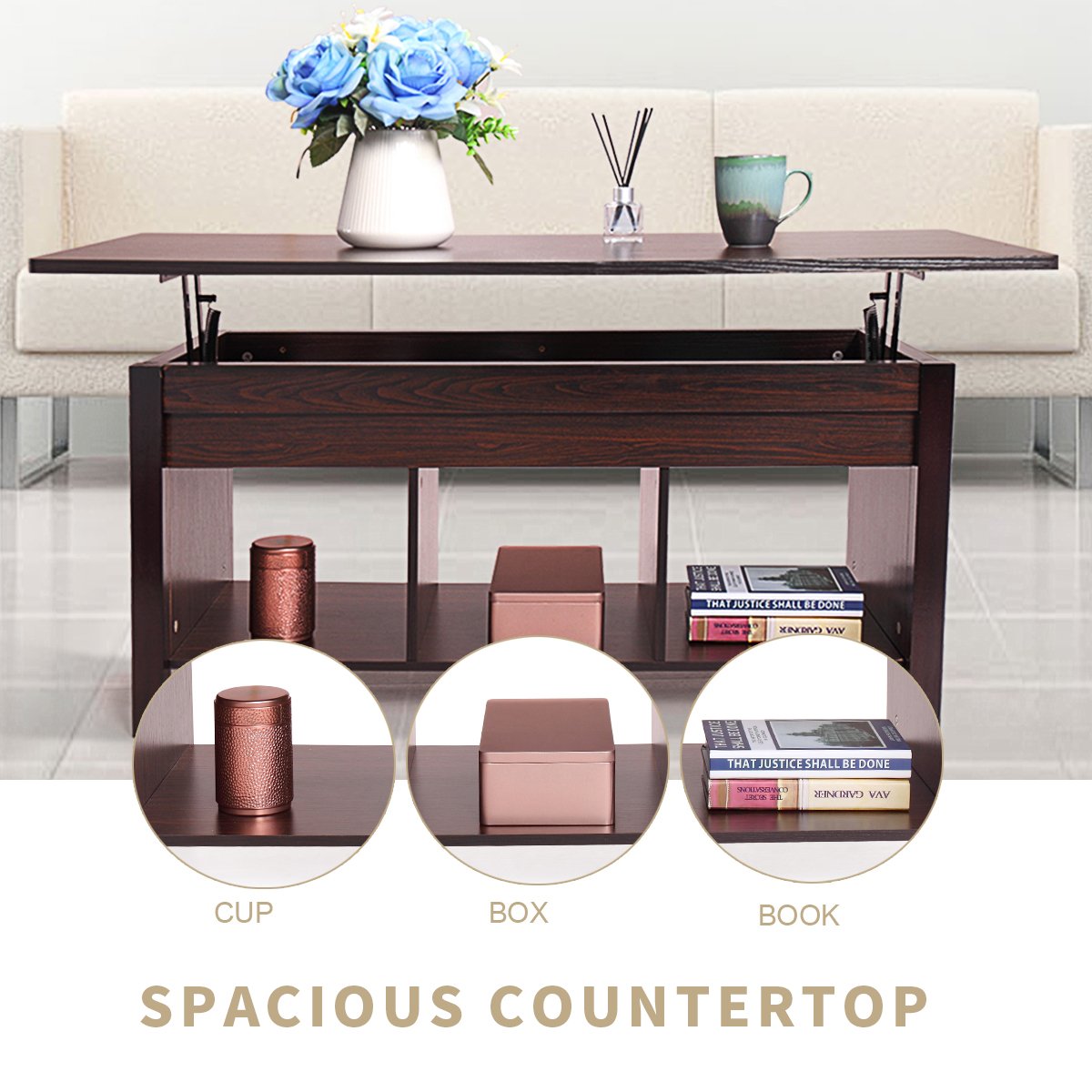 Modern Wood LiftTop Coffee Table, Living Room Office w/Hidden Storage