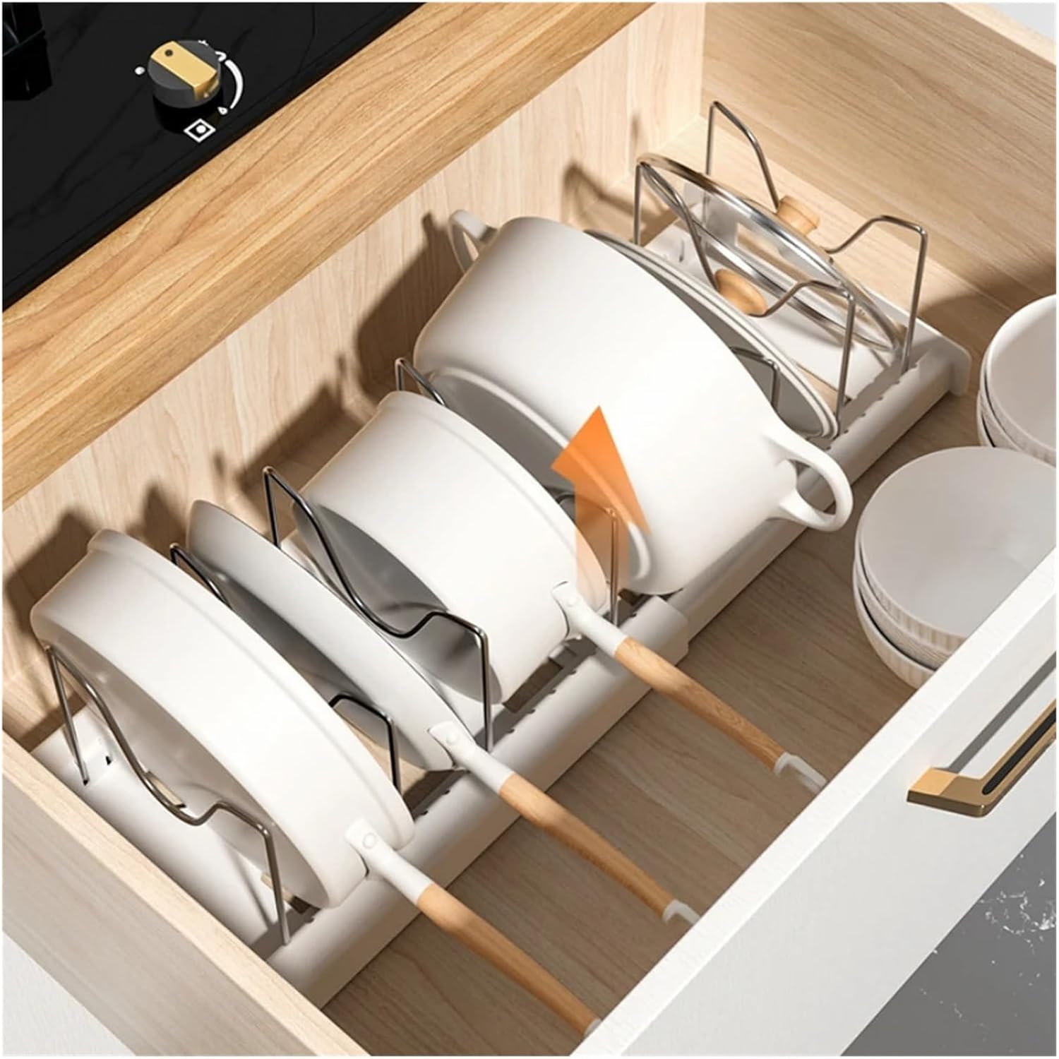 Kitchen Utensil Artifact Pot Storage Rack Foldable Lid(WHITE)