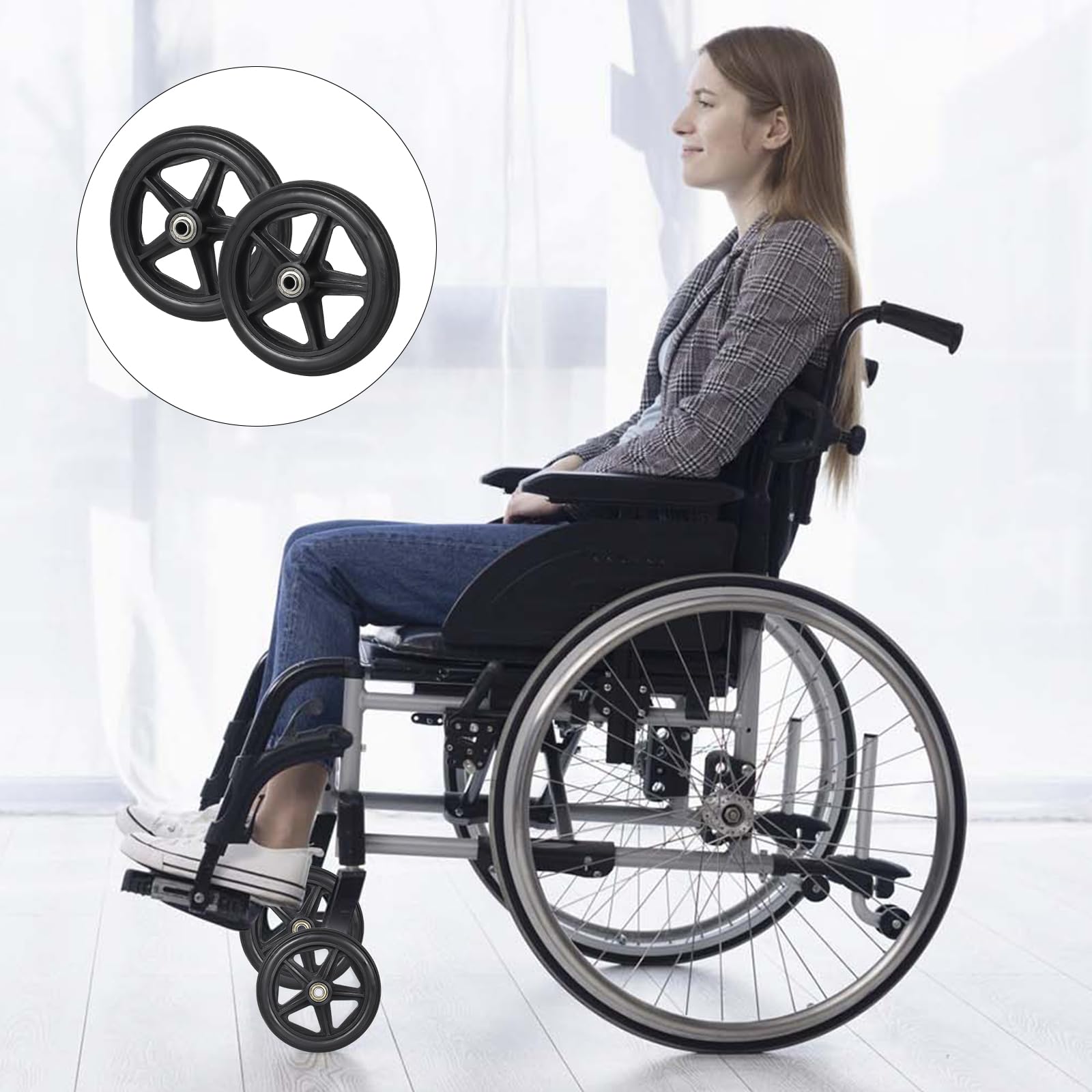 2 Piezas Silla De Ruedas Delanteras De Repuesto, Ruedas De Repuesto Para Sillas De Ruedas, Ruedas de Repuesto Macizas para Silla De Ruedas Rueda Delantera, Repuestos Sillas de Ruedas, 15cm