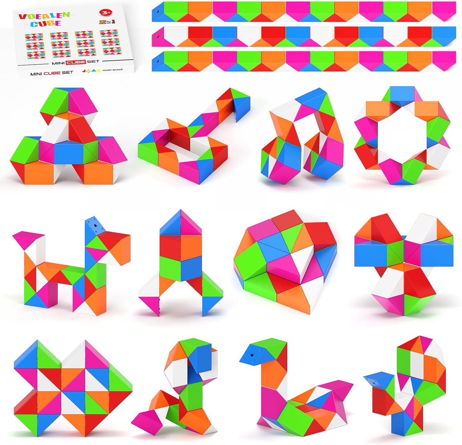 Vdealen 12 Pack Mini Fidget Snake Cube Twist Puzzle Party Favors for Kids, School Rewards&Classroom Prize for Students, Goodie Bag Stocking Stuffers, Gift for Birthday Valentine Easter Christmas