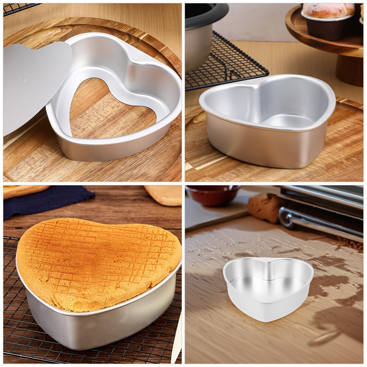 Molde para Pastel en Forma de Corazón 7 Pulgadas 2 Piezas Aluminio con Fondo Removible para Hornear Mini Pasteles Brownies y Postres Utensilios para Hornear Celebraciones