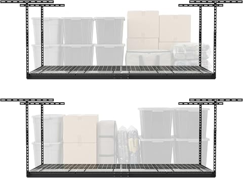 MonsterRax 2-Pack 4x8 Overhead Garage Storage Rack, Gray, 12-24" Height, Heavy D