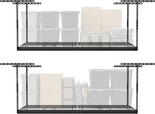 MonsterRax 2-Pack 4x8 Overhead Garage Storage Rack | 500 LB Capacity, 12-24 Inch Adjustable Ceiling Mount
