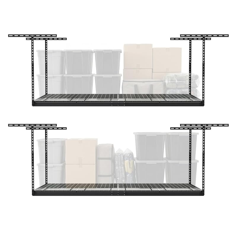 MonsterRax 2-Pack 4x8 Overhead Garage Storage Rack, Gray, 12"-24" Height Hammertone 12"-24" (2-Pack)