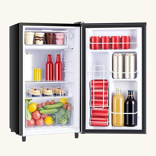 Mini Fridge with Freezer, 3.2 Cu.Ft Mini Refrigerators, Small Beverage Fridge with Adjustable Thermostat, for Bedroom, Office, Dorm, Single Door, Quiet & Energy Saving, Black