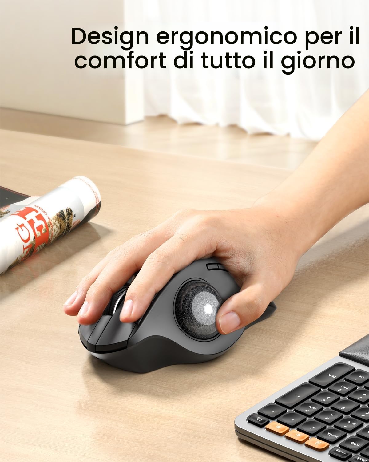 ProtoArc EM01 NL Mouse Trackball Senza Fili Ergonomico, Angolo Regolabile | Controllo Pollice, Ricaricabile, 2.4G USB e 2 Bluetooth, 5 DPI, per PC/Mac/iPad/Windows