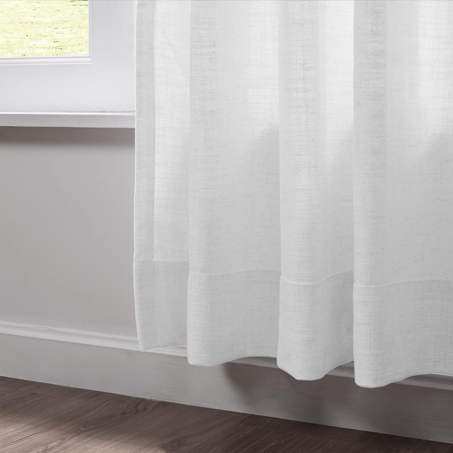 TWOPAGES Snow White Linen Pinch Pleat Drape for Dining Room Kitchen, Light Filtering Privacy Protection Curtain Window Treatment Curtain (1 Panel, 40W by 96L)