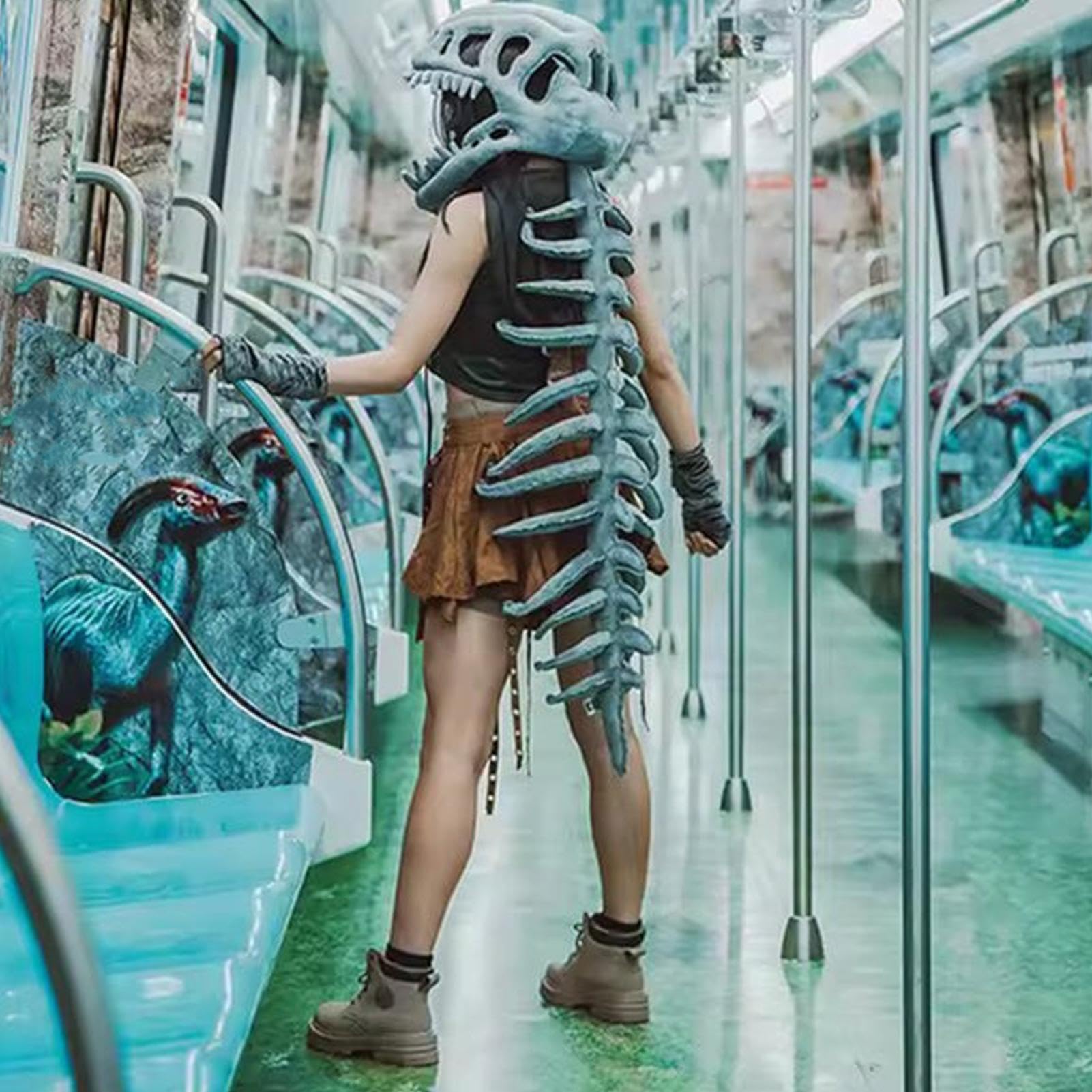 Kostium Kości Dinozaura Pluszowy Zabawny Realistyczny Strój | Halloween Rekwizyty Cosplay Czaszka Zwierzęca Dla Dorosłych Kobiet Mężczyzn Dziewcząt Chłopców Na Bal Maskowy