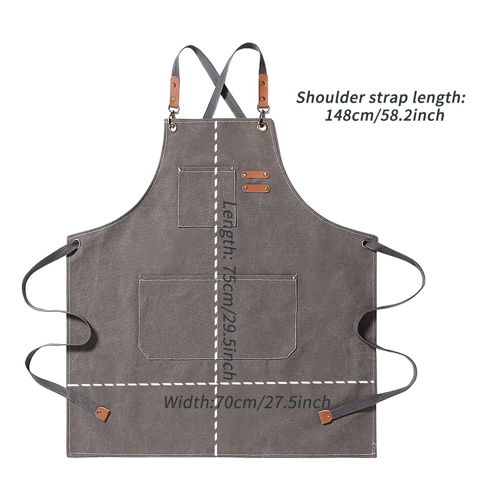 Nanxson Canvas Work Aprons for Men with Pockets Tool Apron for Gardening Restaurant Chef Apron, Grey - Image 3