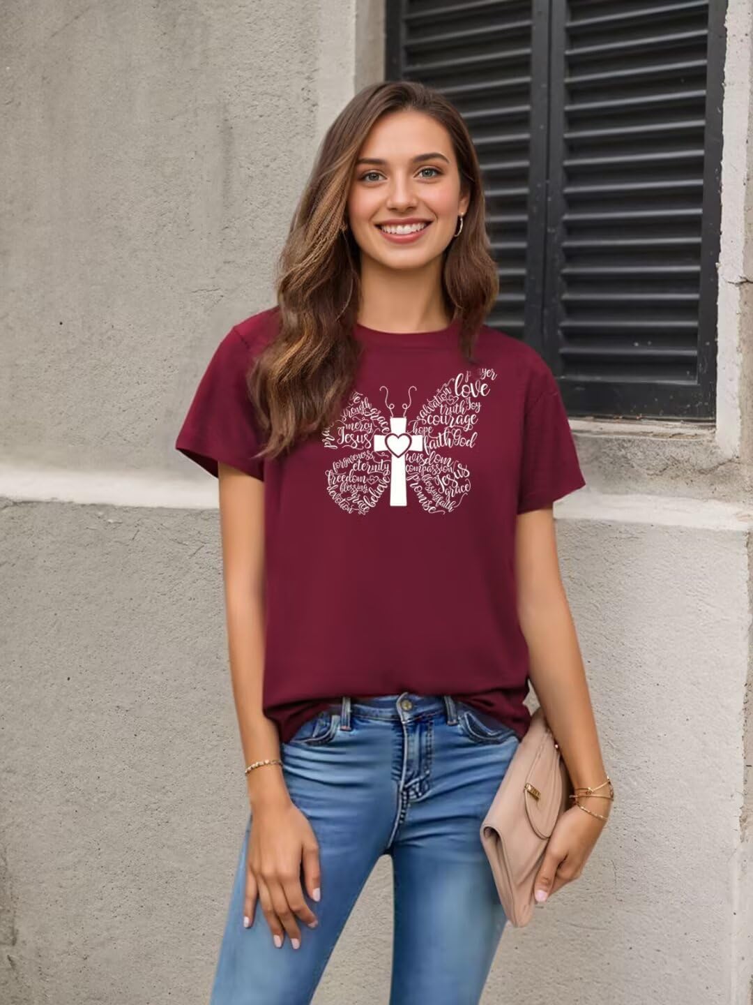 Women Christian T Shirts Vintage Butterfly Graphic Short Sleeve Jesus Tee Tops - Image 3