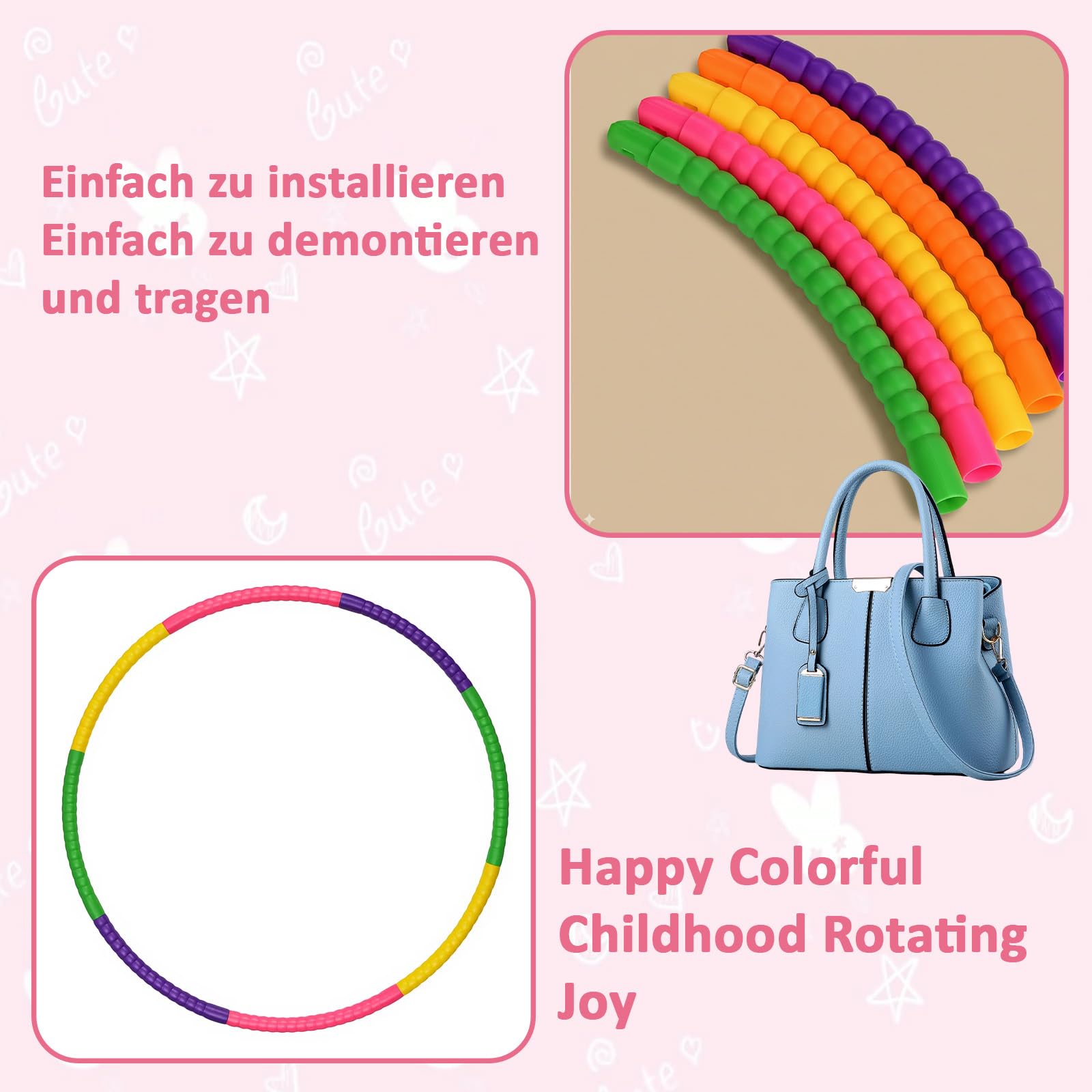 Lot de 2 cerceaux de hula hoop, pour enfants, 8 segments, 58 cm, 100 g, jouet pour 3 à 12 ans, sports de plein air et jeux familiaux