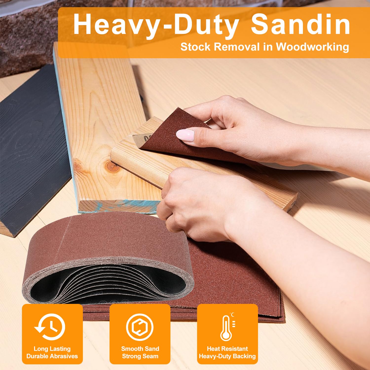 Long-Lasting 3x21 Belt Sander Sanding Belts 80 grit - Premium Abrasive Belts for Efficient Wood Sanding & Metal Grinding - Aluminum Oxide Sanding Belts for Belt Sander(10pcs)