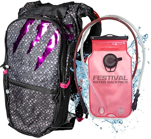 RAVERUNNER Mochila de agua Dino Festival  Hidratación de doble cámara  Mochila de agua aislada de 3 litros para raves, festivales, senderismo,