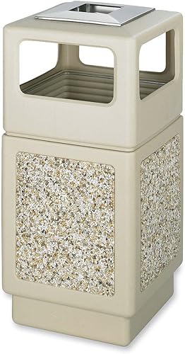 Safco Productos Canmeleon Papelera para exterioresinteriores con urna de ceniza 9473TN, bronceado, paneles estriados decorativos, cenicero de acero