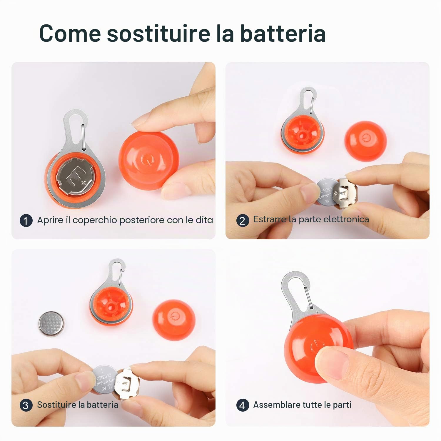 Confezione da 6 portachiavi lampeggianti a LED per cani e gatti, 3 modalità lampeggianti (6 batterie di ricambio)