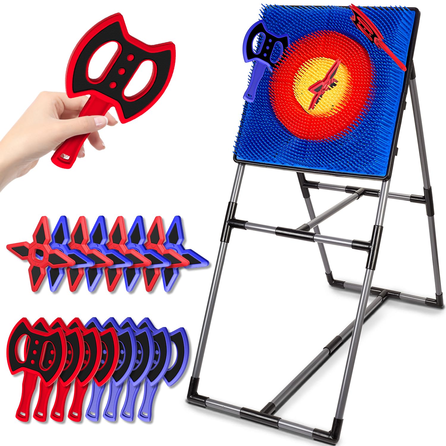 Axe Throwing Game for Backyard, Axe Throwing Target Set with 16 Throwing Axes Outdoor Games Indoor Carnival Yard Lawn Backyard Games for Age 6-12