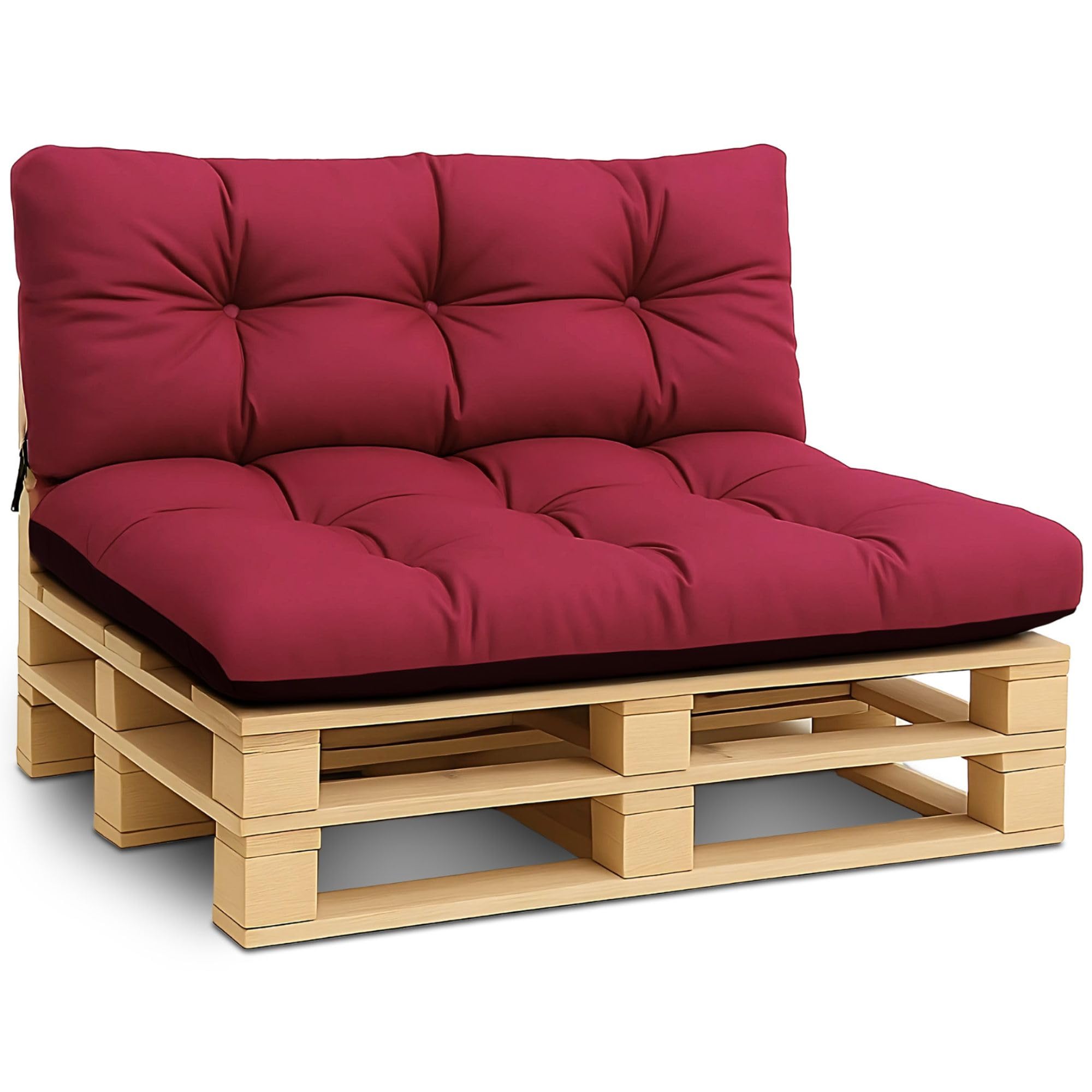 Amazinggirl Cojines para palets Exterior Set 120x40 cm + 120x80 cm - Cojín por Palet o Cojin jardín por Banco terraza balcón y Patio Almohada para Asiento en Jardin Burdeos