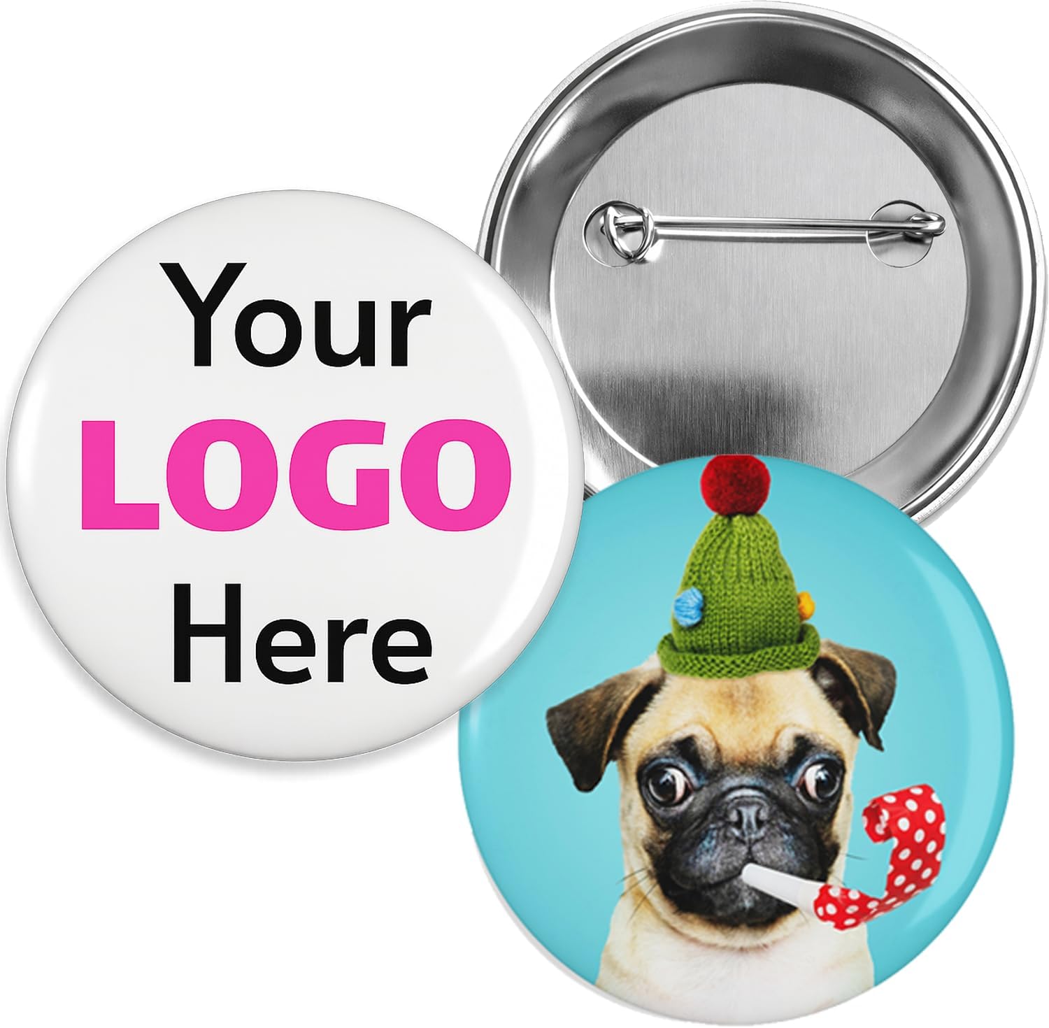 Custom Pinback Buttons 2.25” – Design Your Own Personalized Button Pins with Photo, Logo, Name or Text – Metal Back Badges for Clothing, Events & Business Gifts