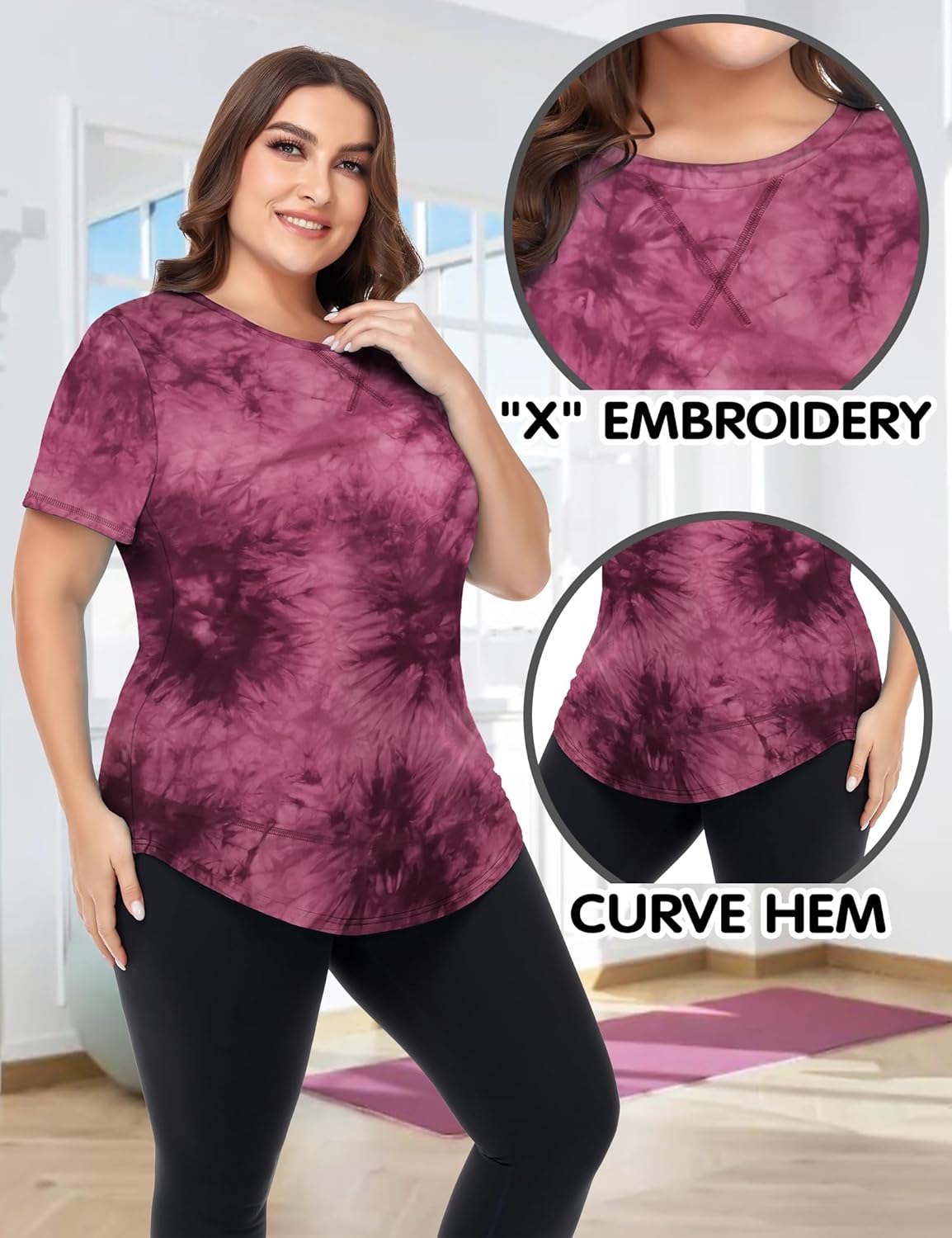 COOTRY Plus Size Workout Tops for Women Short Sleeve Loose fit Shirts Athletic Gym Yoga Clothing - Image 2