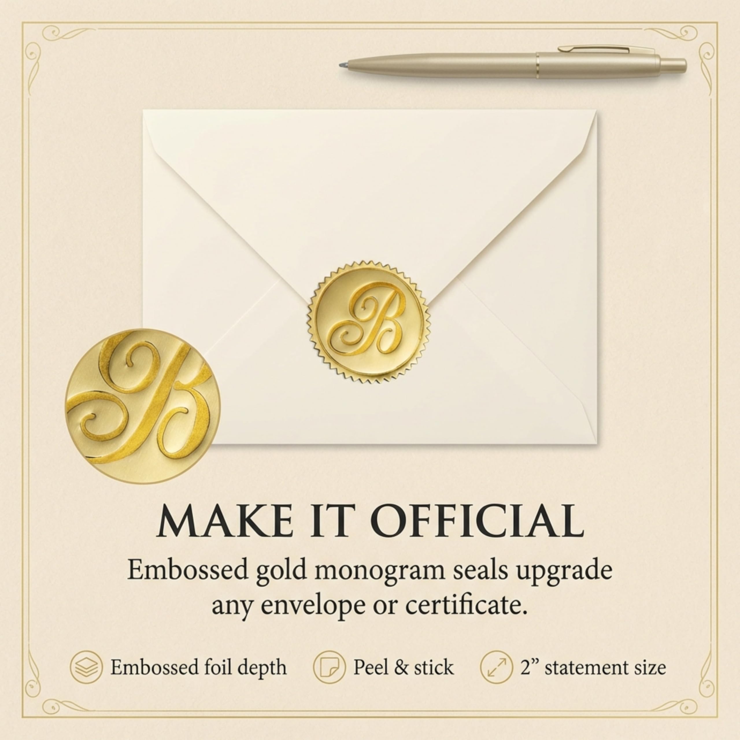 PaperDirect Gold Foil Letter B Monogram Sellos Accesorios sobre - Juego de 102