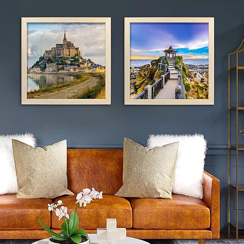 Miniatura 2 de Kilarero Juego de 2 portarretratos de 12 x 12 pulgadas, madera de roble maciza de 8 x 8 pulgadas con paspartú o de 12 x 12 pulgadas sin paspartú