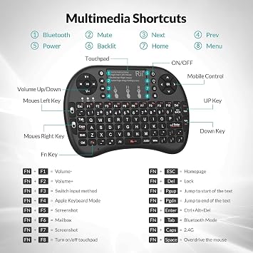 Rii i8+ 2.4 GHz Wireless Keyboard with Touchpad Mouse - Black