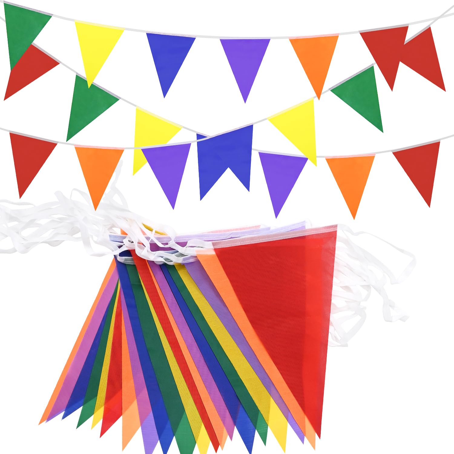 40m 80pcs Multicolor Nylon Triangle Bunting Banner Outdoor,Rainbow Pride Bunting Flag, Triangle Bunting Garland Waterproof Outdoor Decor for Pride Parade Wedding Garden Party Festival Decoration
