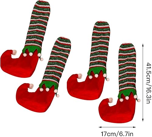 Miniatura 3 de 4 fundas de patas de silla de Navidad, medias de silla de elfo a rayas, calcetines de silla de Navidad, calcetines antideslizantes para patas de