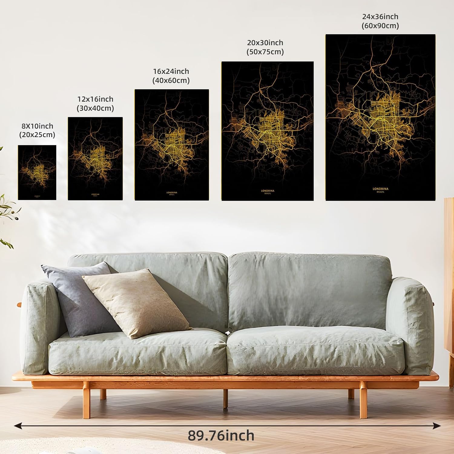 Framed Londrina Brazil City Map Poster Canvas Print Art Modern Wall Art Painting Pictures Wall DecorArt Print Home Decor Decoration Office Apartment (Wood Framed,12L x 16W)