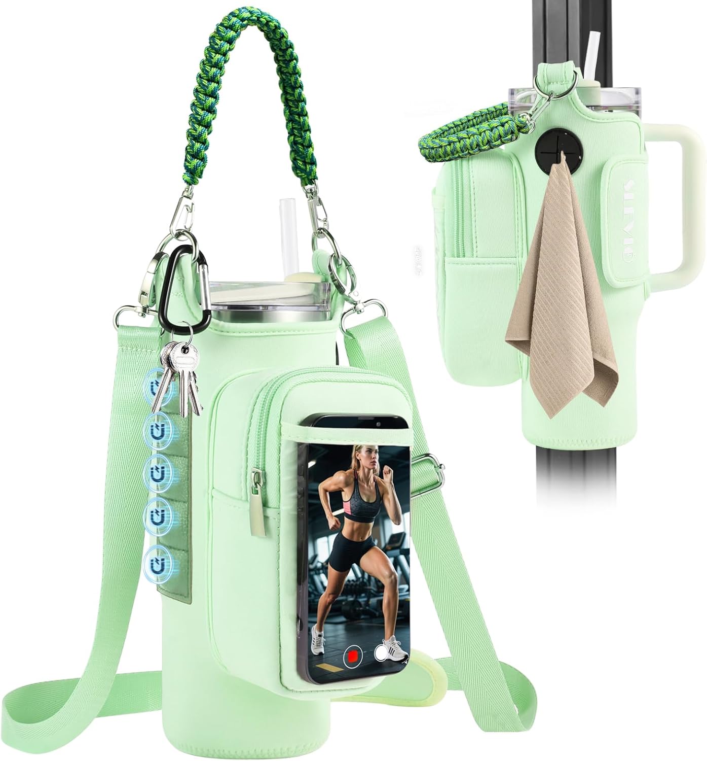 Magnetic Gym Bag for Men Women, Water Bottle Carrier Holder with Strap for Stanley, Small Bag Accessories pouch with N52