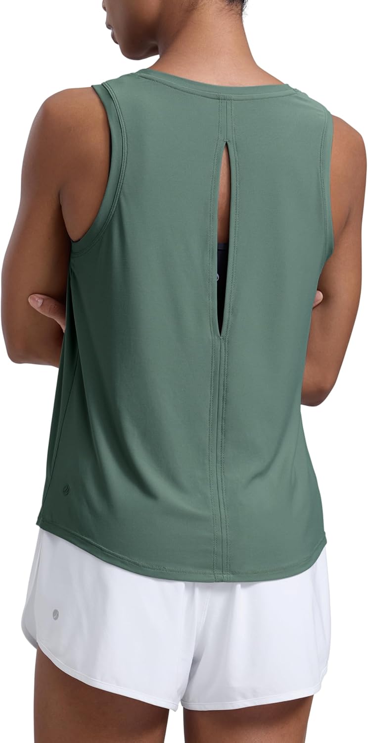 CRZ YOGA Cloudweight Open Back Workout Tops for Women Lightweight High Neck Athletic Gym Tank Soft Running Sleeveless Shirts