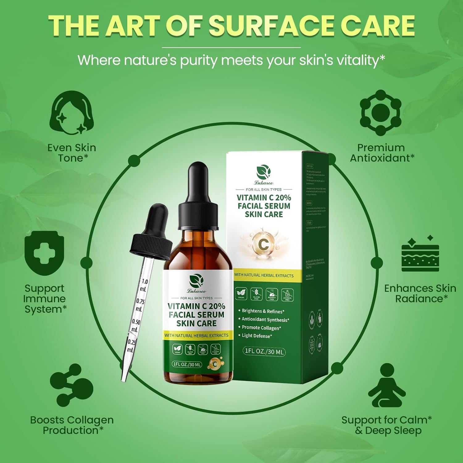 Lukaree Vitamin C Serum for Face – Brightening Vitamina C Facial Serum with Sodium Hyaluronate | Evens Skin Tone & Smooths Fine Lines | Antioxidant-Rich Beauty Product for All Skin Types,1 Fl Oz - Image 8