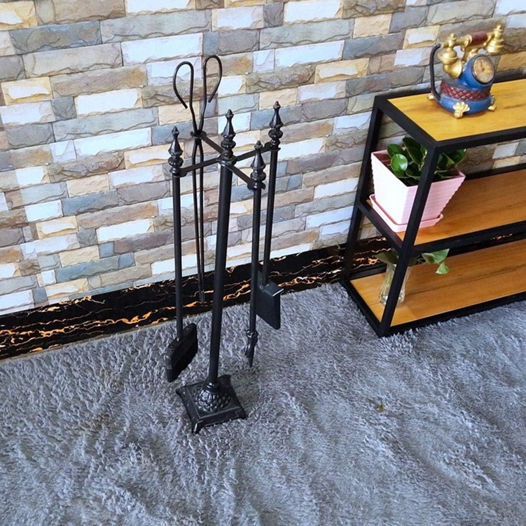 Fireplace Tools Sets European Style Stove Set of 5 Fireplace Tools Pliers Poker Pedestal Shovel and Brush Wrought Iron Fireplace Decoration Black Fireplace and Outdoor Fire Pit