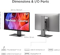 Vista 9 de ViewSonic VP2788-5K 27" 5K Mac-Ready Monitor with 100% sRGB, 99% DCI-P3, Pantone Validated, Advanced Ergonomics, Thunderbolt 4, USB Hub, HDMI, and