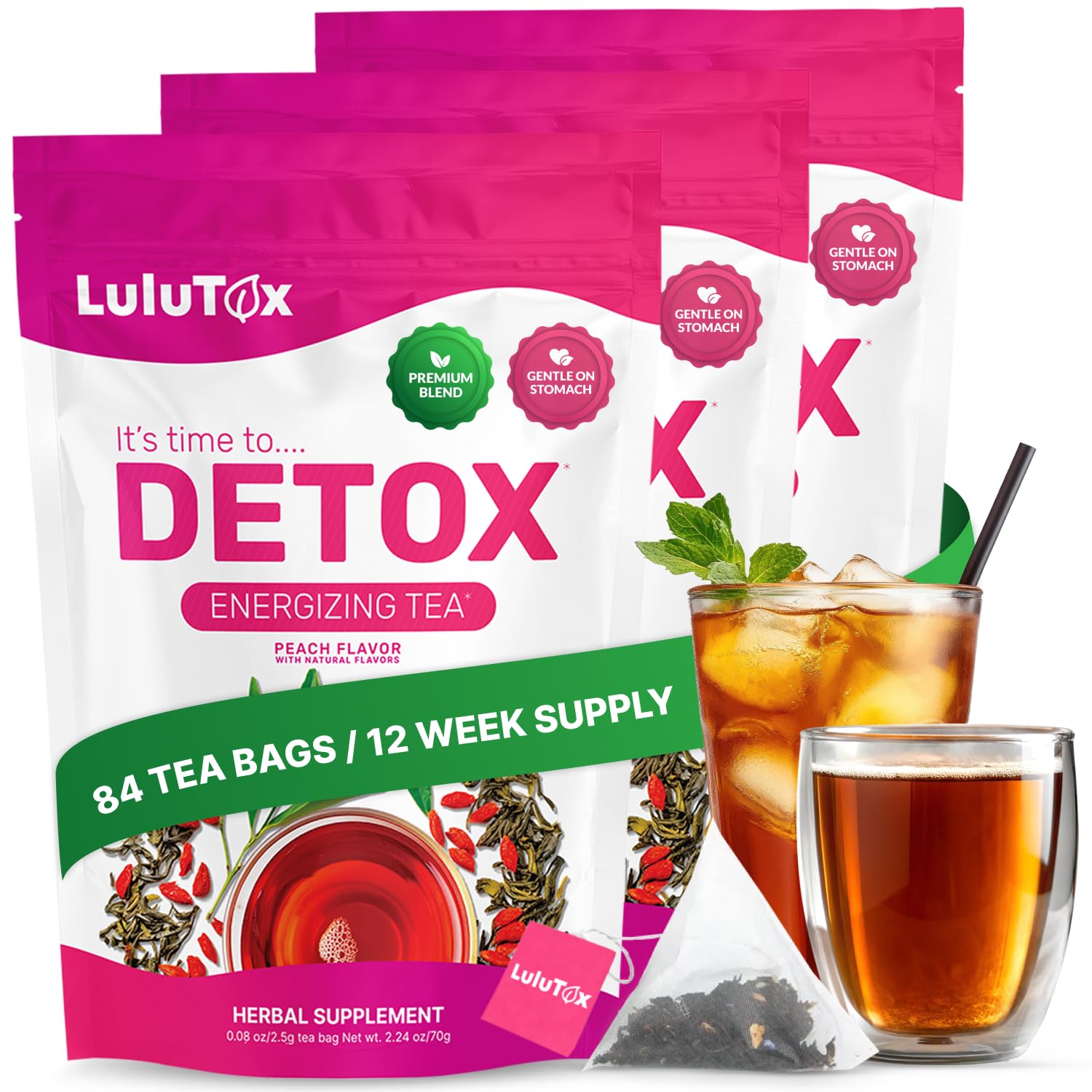 LULUTOX Detox Tea with Dandelion and Ginseng for Digestive Health