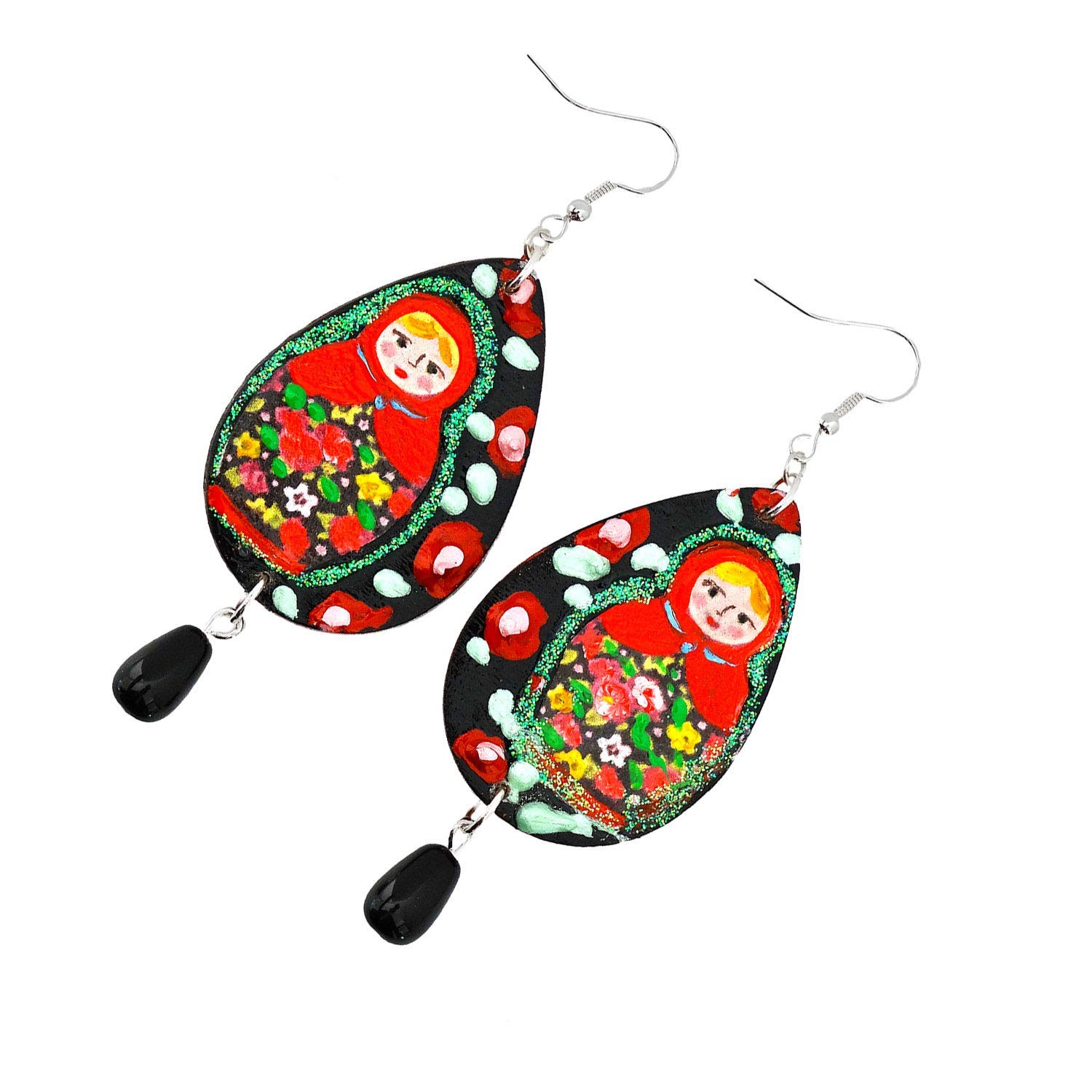 Pendientes pintados a mano – ¡SIMPÁTICA MATRIOSKA! - Pendientes colgantes de mujer, Joyas de madera pintadas a mano, Gancho de plata, Made in Italy, Bisutería femenina decorada, Elaboración artesanal