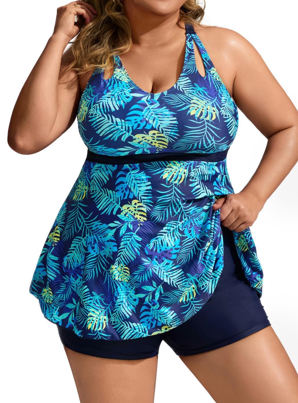 Hanna Nikole Costume da Bagno Due Pezzi da Donna con Controllo della Pancia e Vita Alta Costume da Bagno Vintage con Gonna
