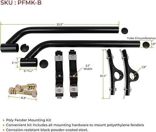 Miniatura 3 de Mytee Products Kit de montaje para guardabarros de polietileno negro (paquete de 2)