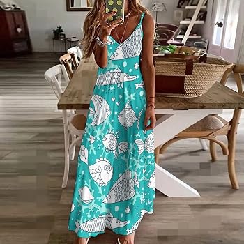 Maxi Dress Cartoon Fishes Hawaiian 
