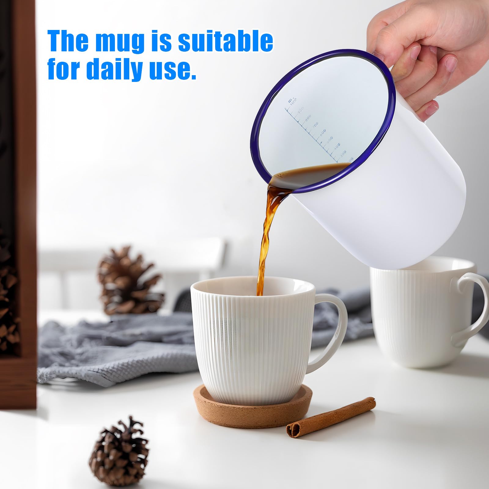 SHINEOFI Emaille Messbecher 1000 ml Dickwandiger Wasserbecher aus Emaille Vintage Kaffeetasse für Zuhause Café und Camping Dekorativer Handbecher