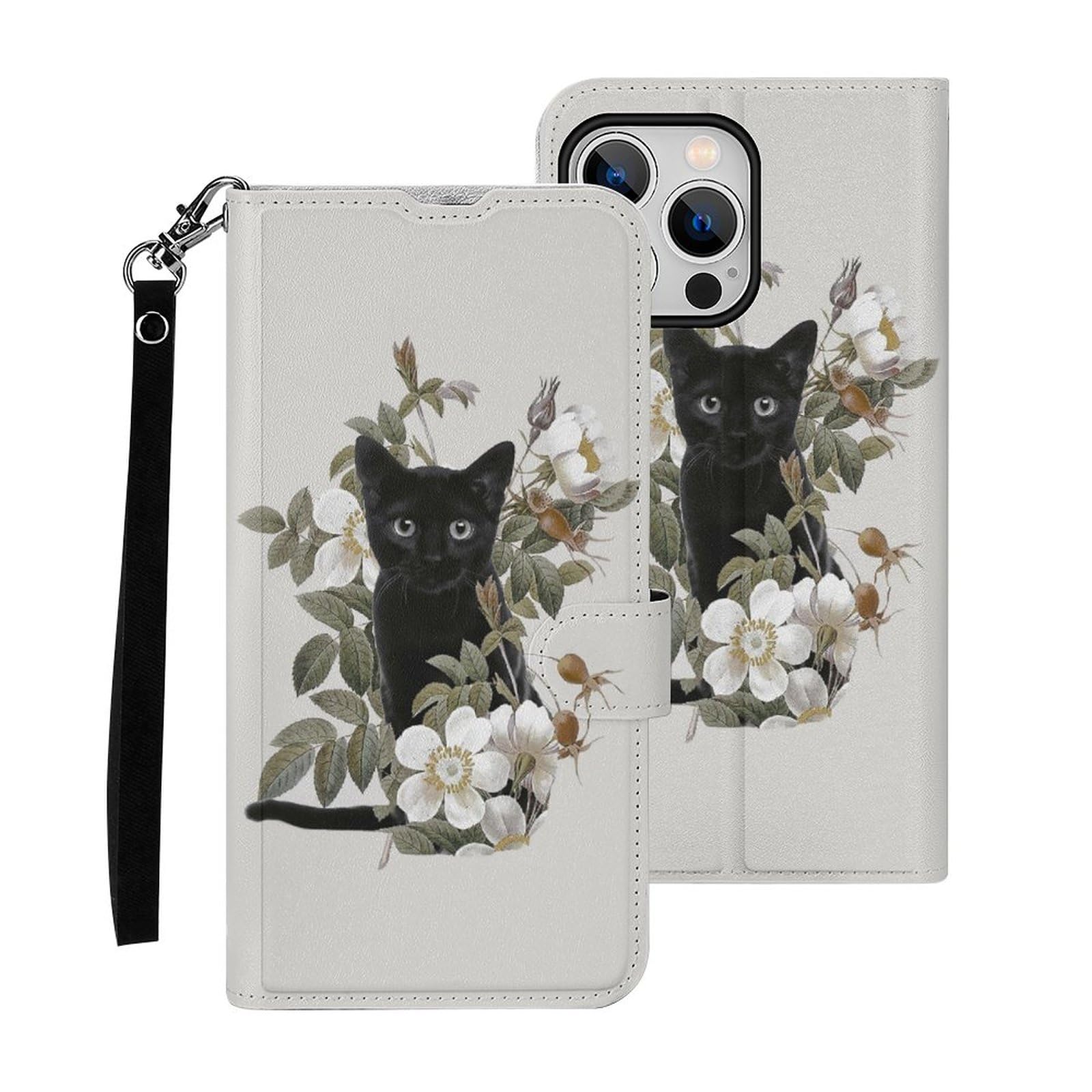 Amazon.co.jp: 【iPhone14 Pro Max ケース 手帳型】 花 黒猫