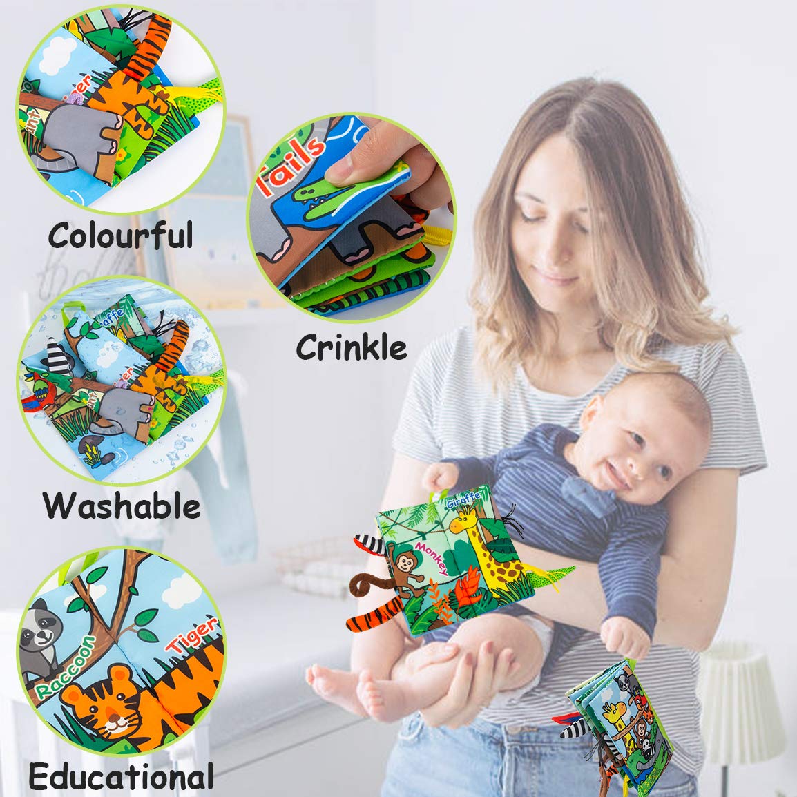 Eutionho Baby Soft Books, Bath Baby Cloth Book, First Year 3D Animals