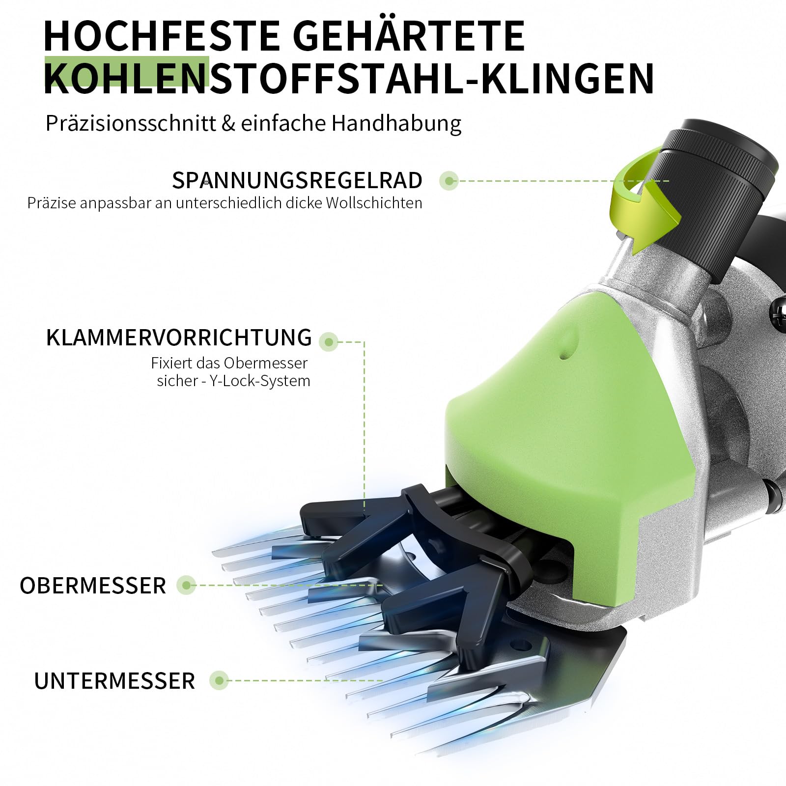 1200 W High Power - Cesoia elettrica per pecore, 6 velocità, 3200 giri/min, con lama a 13 denti, set in valigetta per pecore, alpaca, capre, cavalli (verde)