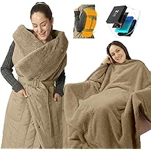 ZonLi Electric Wearable Heated Blanket, 2-in-1 Design Portable Cordless Heated Blankets Battery Operated Heated Shawl Blanket, Rechargeable Power Bank for Home, Office, Travel, Gift for Christmas