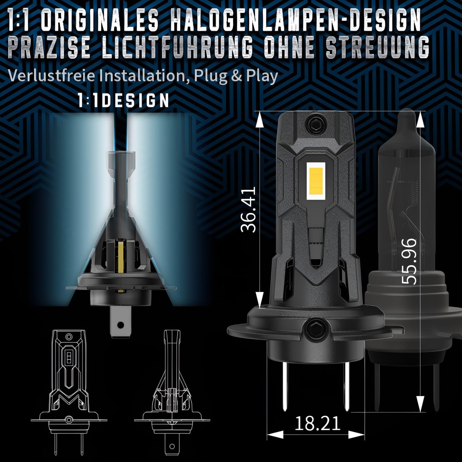H7 Lampe Auto Halogen 12V 60W 6000K Kaltweiß, H7 Scheinwerfer Birnen für Abblend- & Fernlicht, Superhelle Ersatzbirnen mit Plug & Play Installation, Verbesserte Sicht bei Nacht, 2er Pack